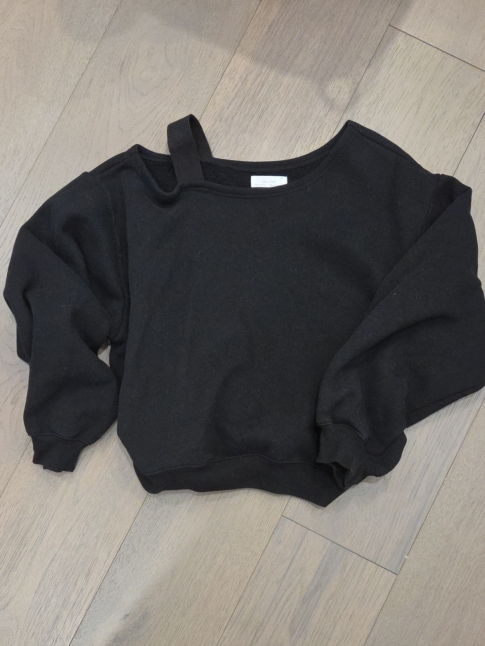 OAK + FORT Black Off-Shoulder Asymmetric Strap Sweater